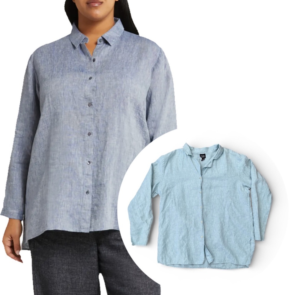 Eileen Fisher Light Blue Linen Button-Up Tunic